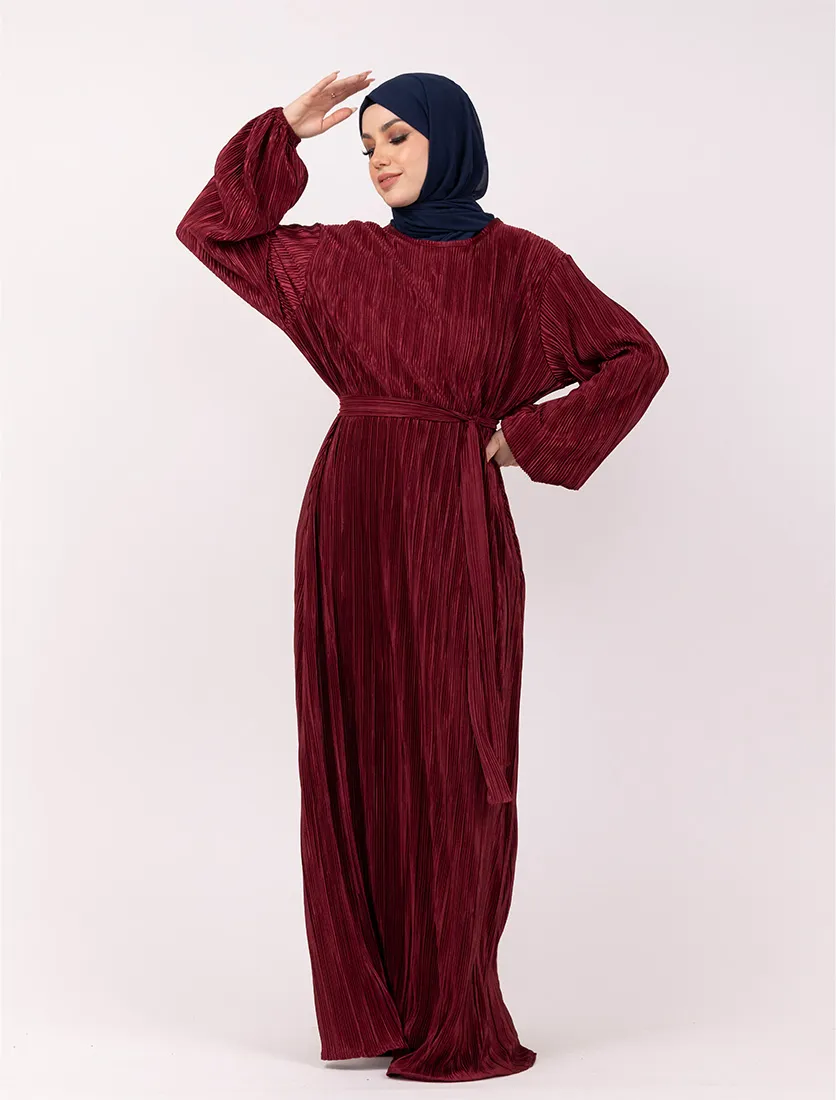 Maroon Plisse Abaya